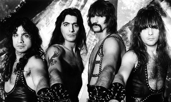  Eric Adams, Joey DeMaio, Scott Columbus und Ross the Boss bei einem Bandshooitng