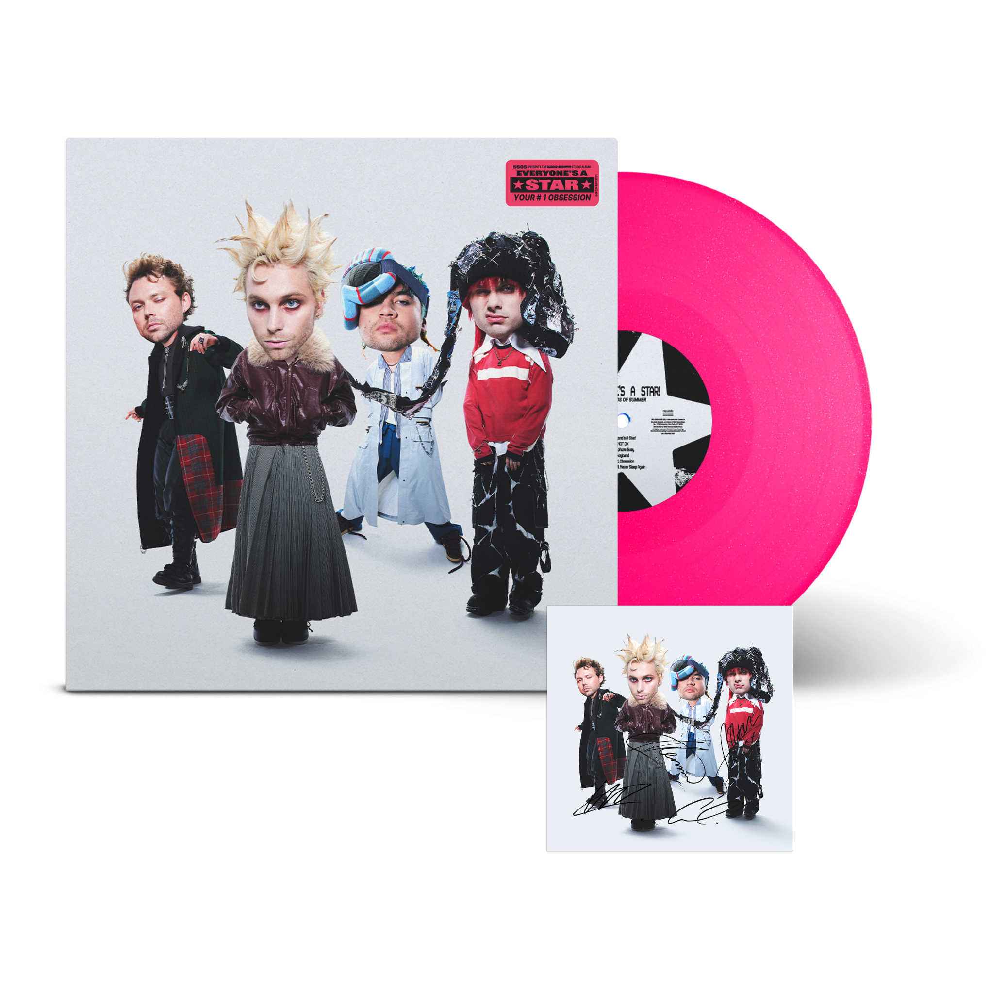 5 Seconds of Summer EVERYONE'S A STAR!  Exclusive Hot Pink Glitter Vinyl + CD sized Signed Art Card 427646