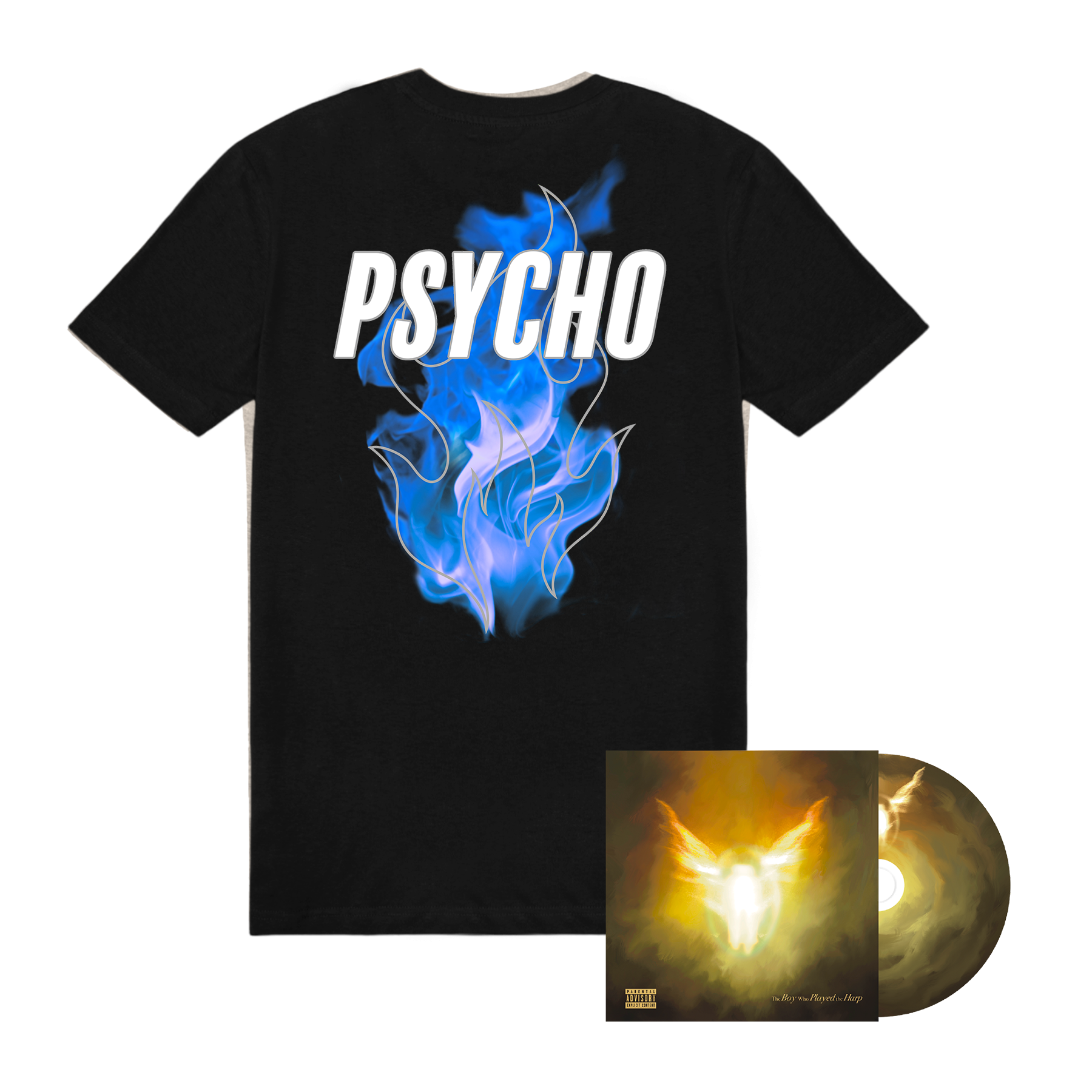 Dave The Boy Who Played the Harp CD + Psycho 3M Blue Flame Black Tee Bundle 425644