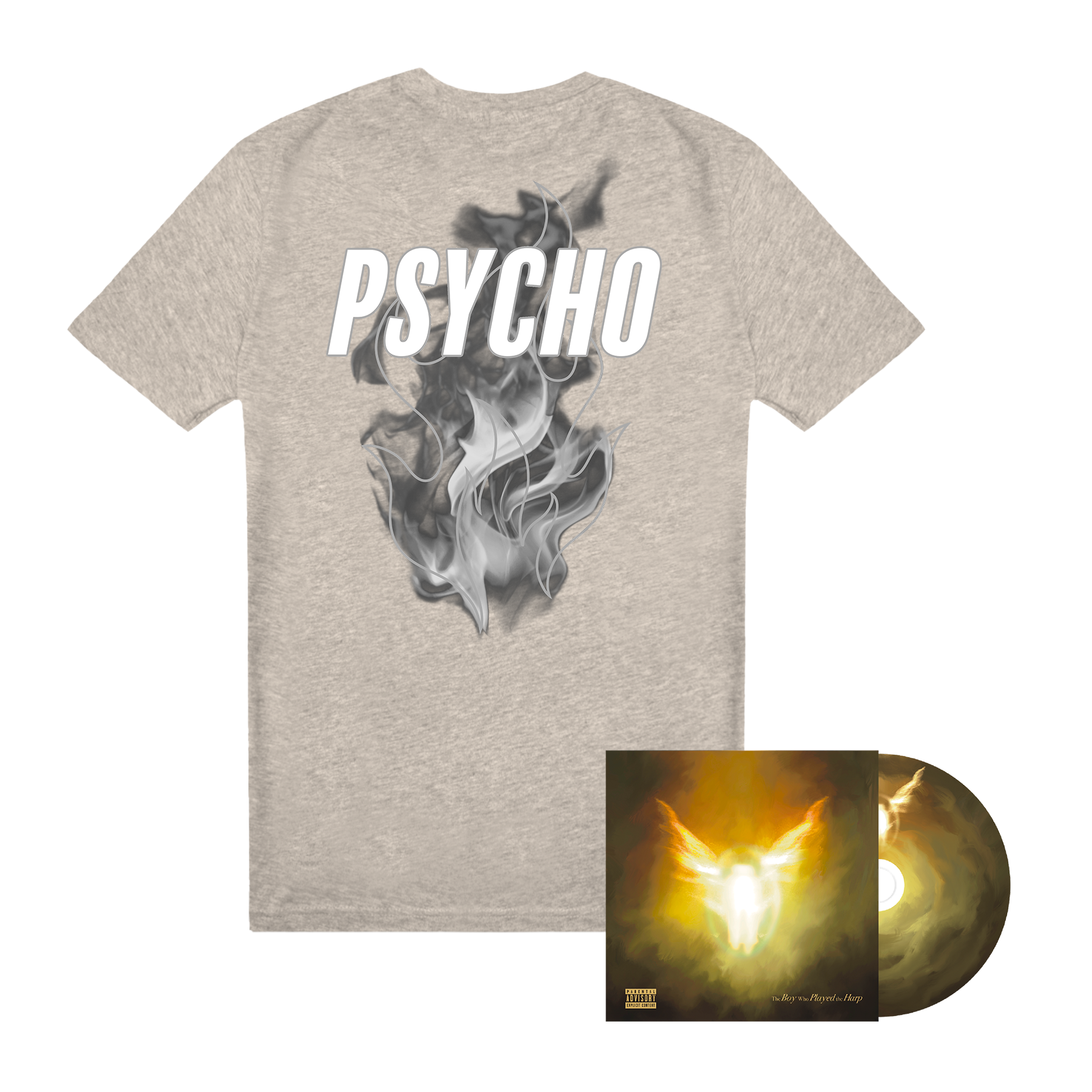 Dave The Boy Who Played the Harp CD + Psycho 3M Flame Grey Tee Bundle 425646