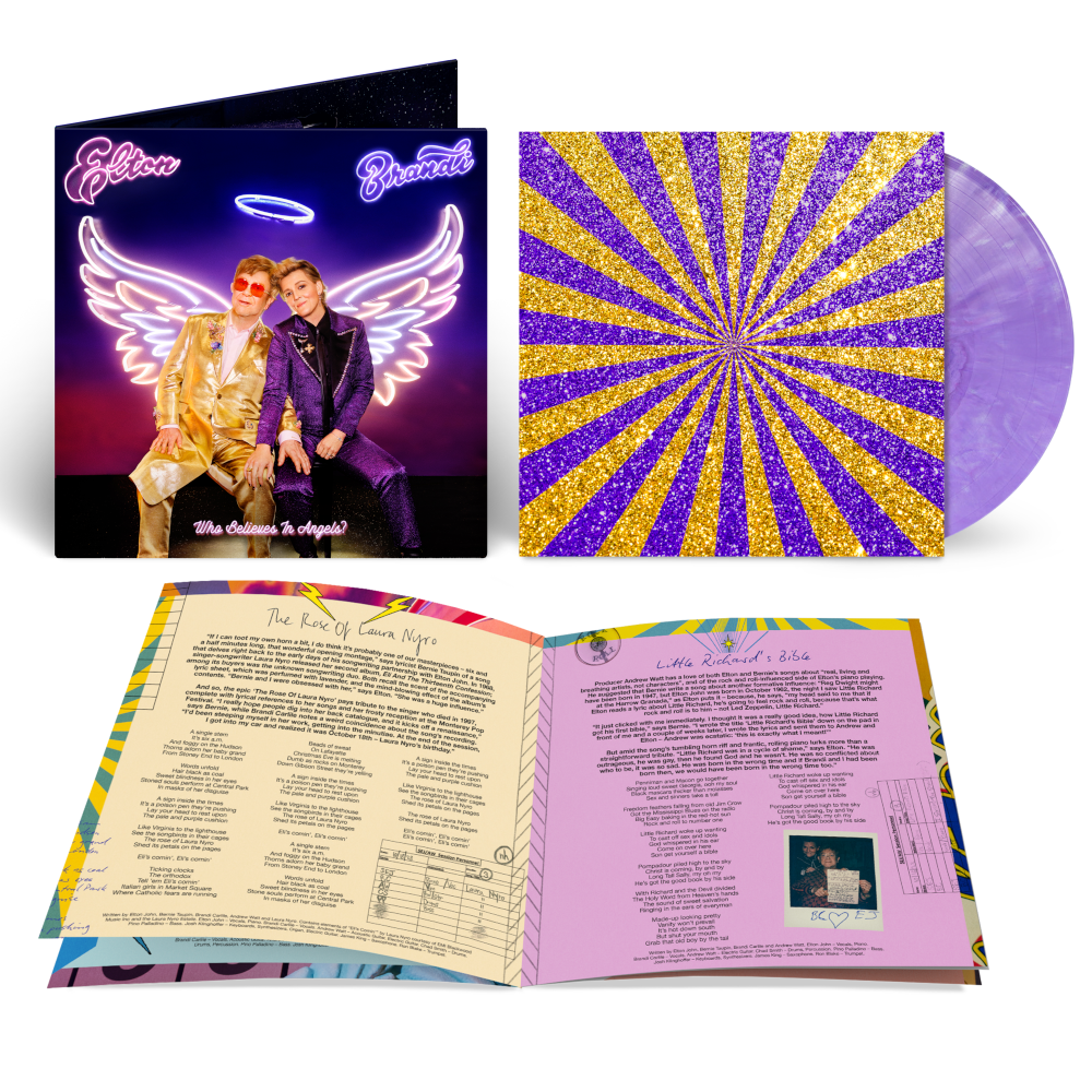 Elton John & Brandi Carlile Store Exclusive Purple Marble Vinyl + Album Cover Black T-Shirt + Litho Print + Tote Bag + Slipmat Bundle 396559