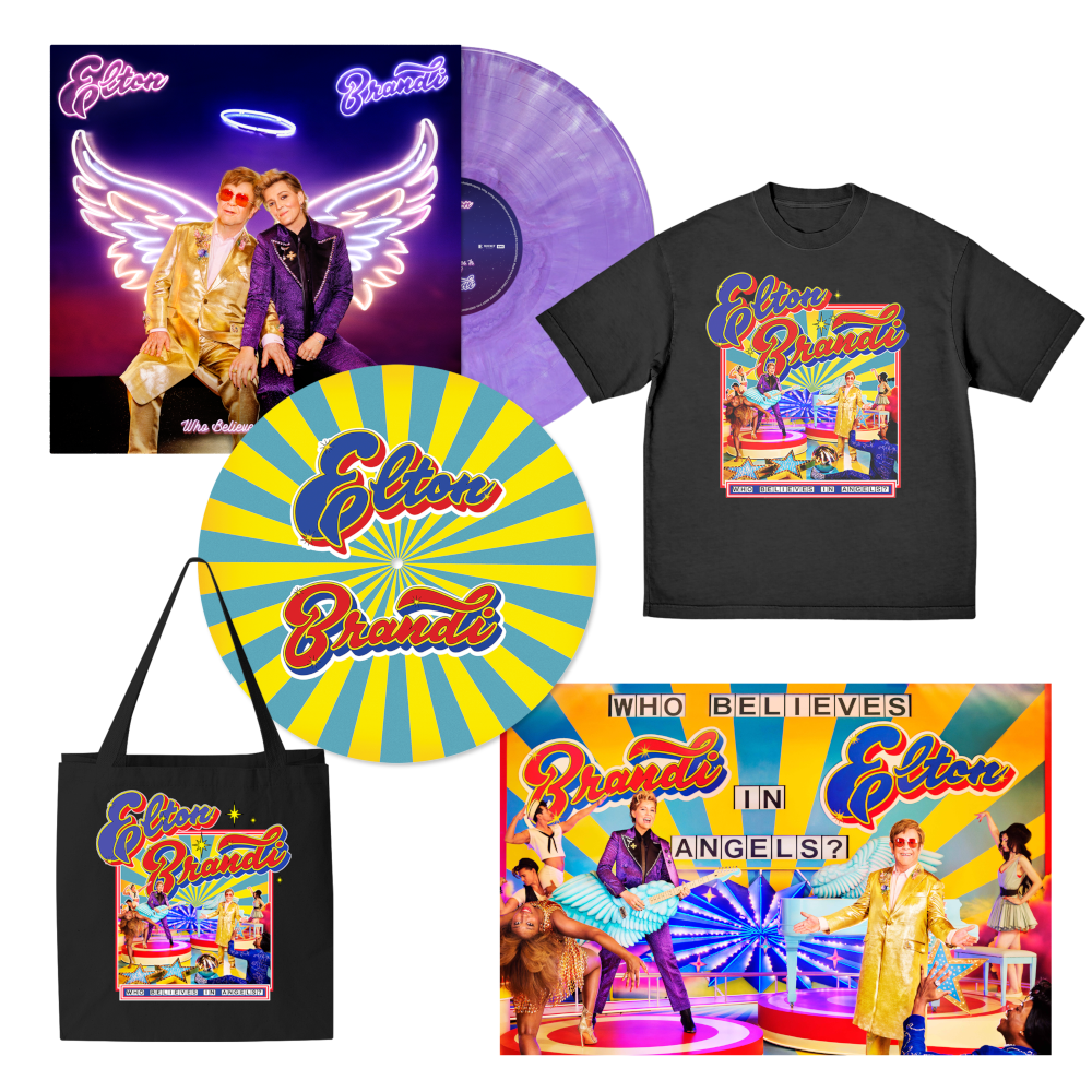 Elton John & Brandi Carlile Store Exclusive Purple Marble Vinyl + Album Cover Black T-Shirt + Litho Print + Tote Bag + Slipmat Bundle 396655