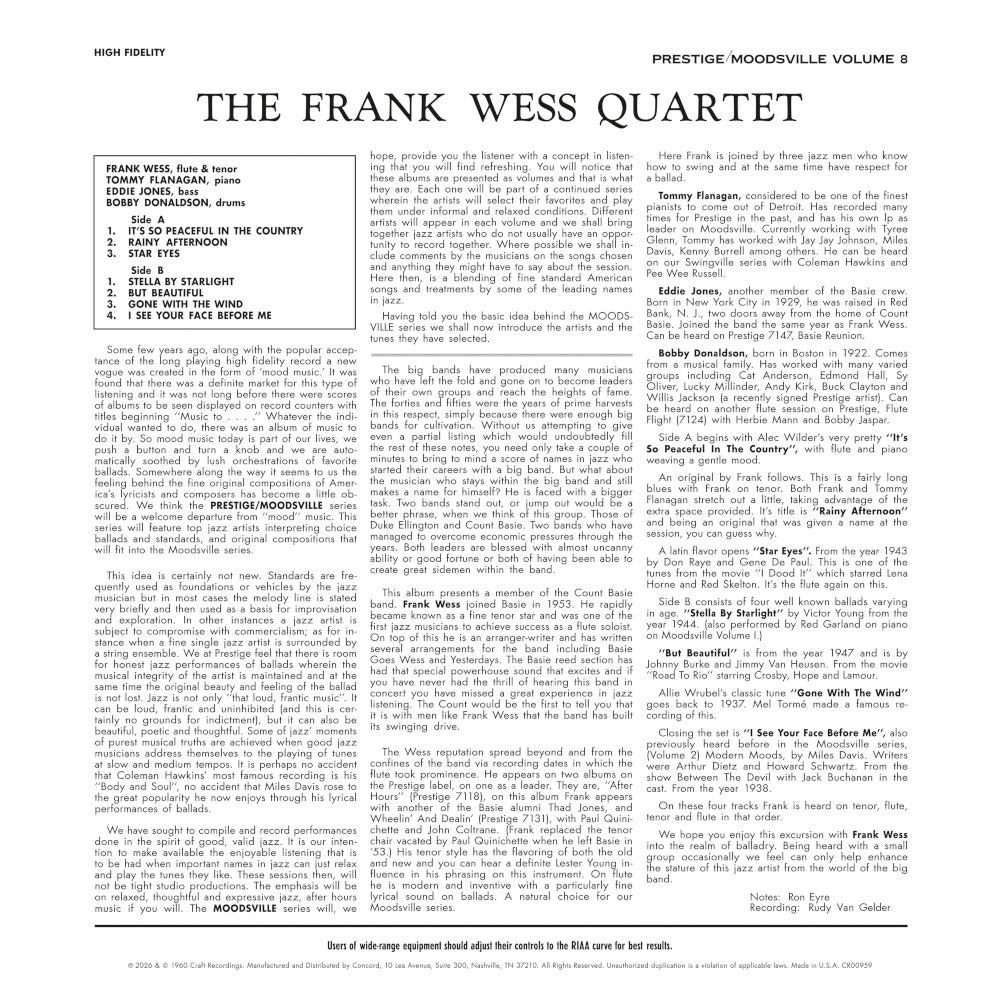 Frank Wess Quartet Moodsville Volume 8 (Moodsville Acoustic Sounds Series) Acoustic Sounds Vinyl 454405