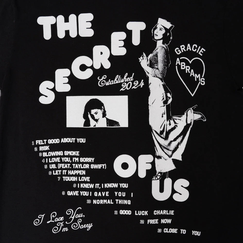 Gracie Abrams The Secret of Us Graphic Black T-Shirt T-Shirts 446456