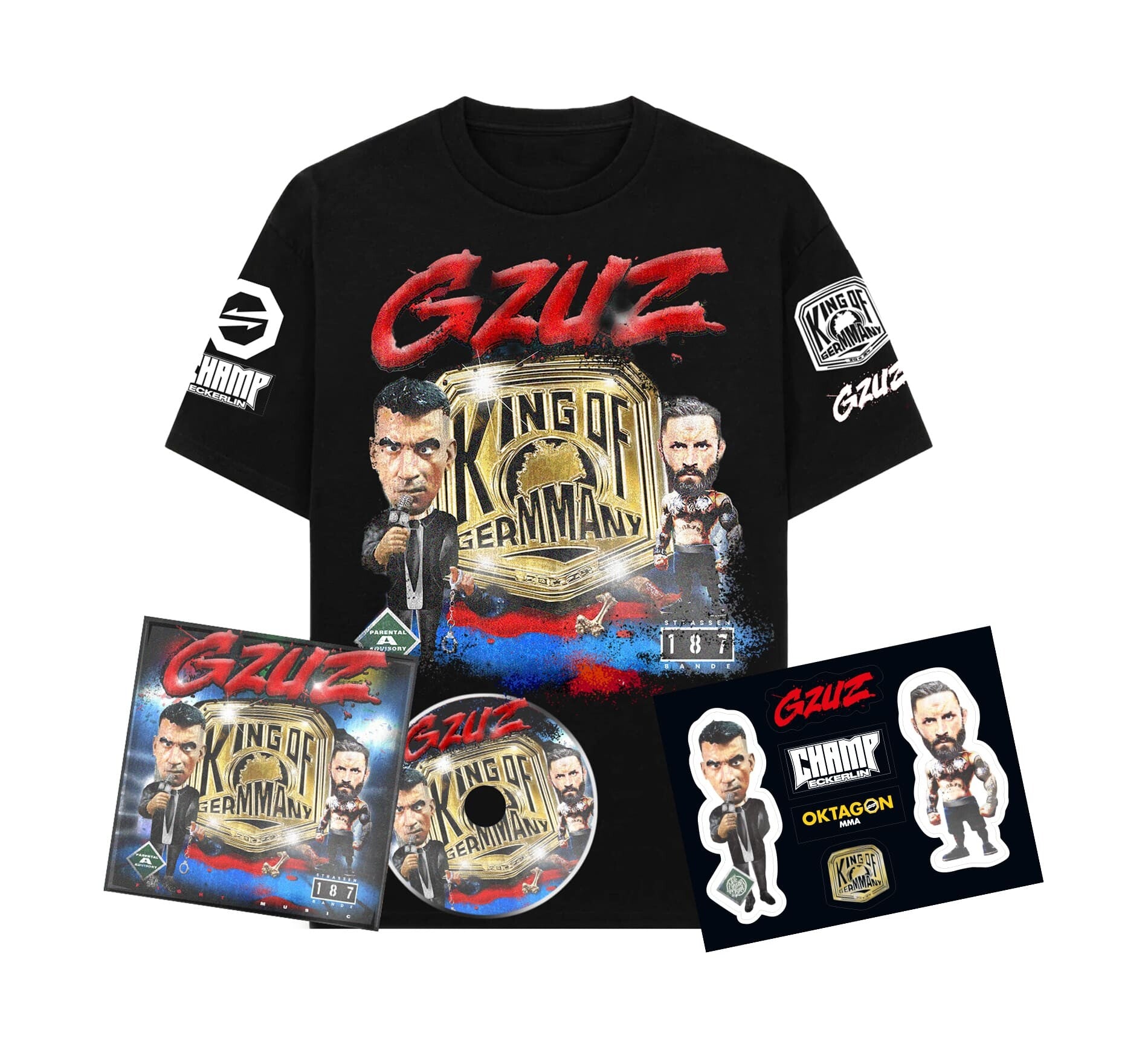 Gzuz King of GerMMAny CD + T-Shirt + Stickerbogen Bundle 382937