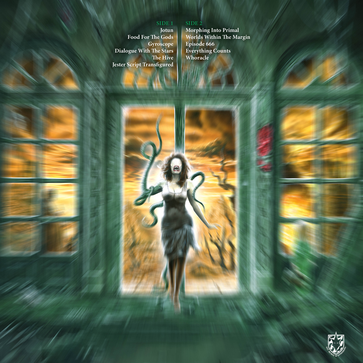 In Flames Whoracle 1LP sleeve, clear w/ black, green & yellow splatter 411647