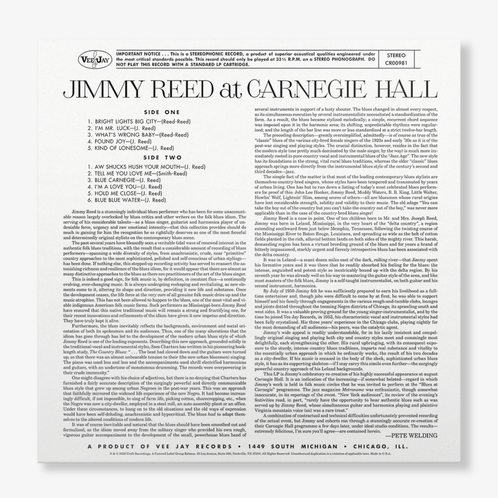 Jimmy Reed Jimmy Reed At Carnegie Hall Acoustic Sounds Vinyl 451542