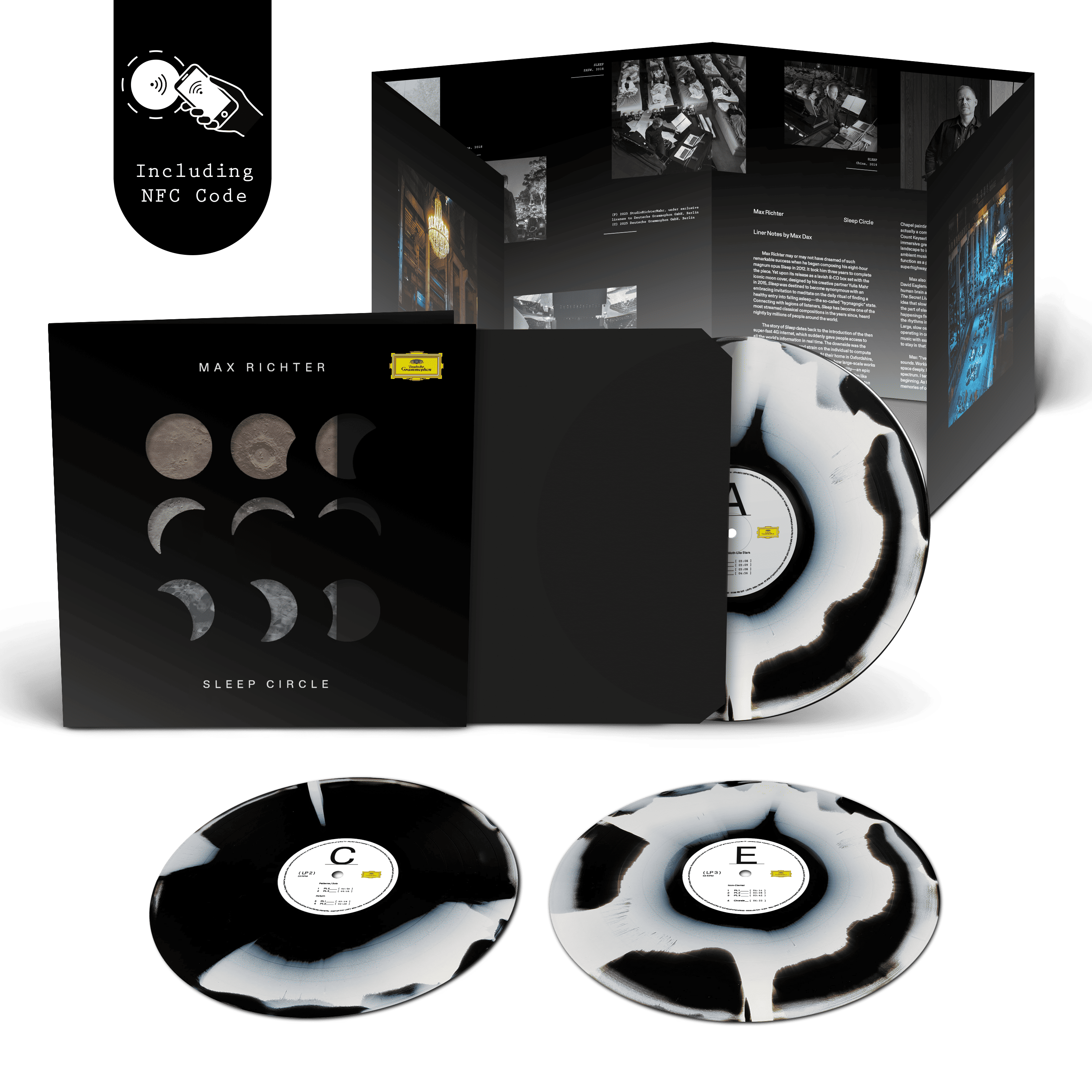 Max Richter SLEEP Circle Deluxe 3LP Corona Vinyl in Schwarz-Weiß mit Cover-Aussparungen im Gatefold und exklusivem Bonus Inhalt 411653