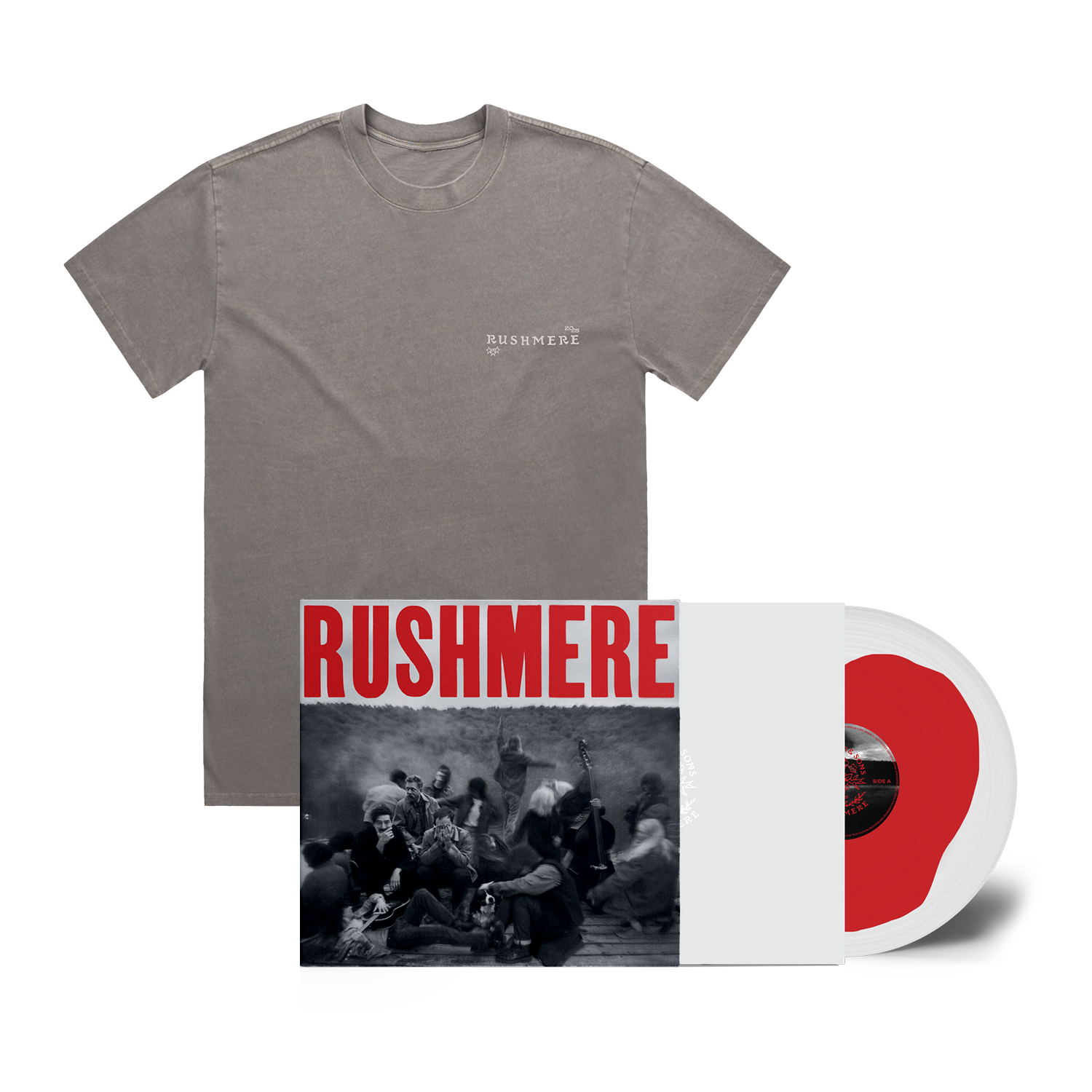 Mumford & Sons RUSHMERE  Monochrome Red on Clear Vinyl LP + Dark Grey Stamp Print T-Shirt 393906