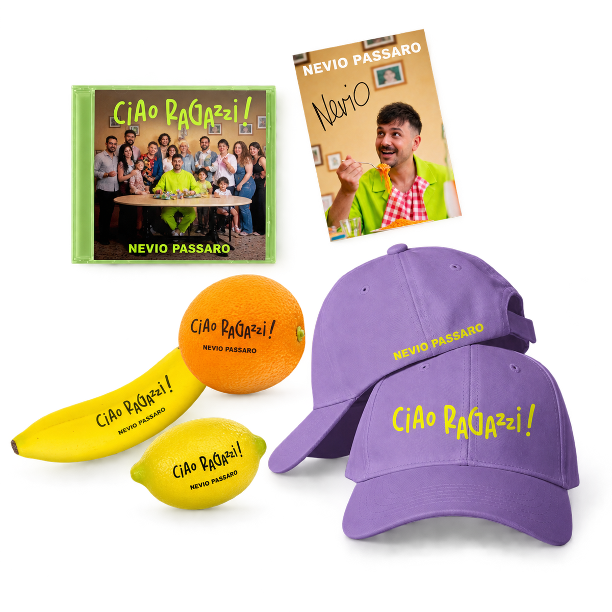 Nevio Passaro Ciao ragazzi!  CD + Signed Artcard + Fruit Shaker + Cap 460009