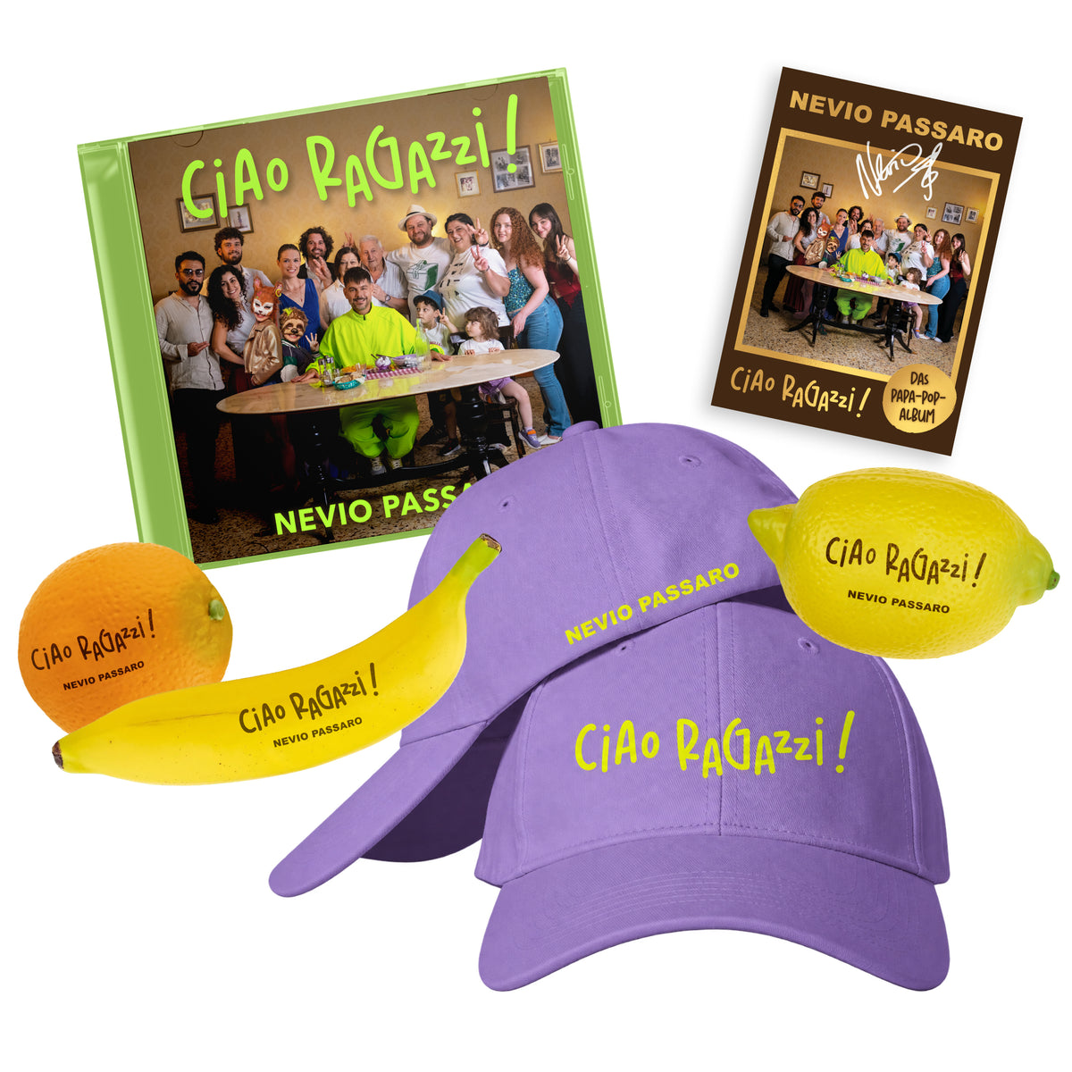 Nevio Passaro Ciao ragazzi!  CD + Signed Artcard + Fruit Shaker + Cap 460179