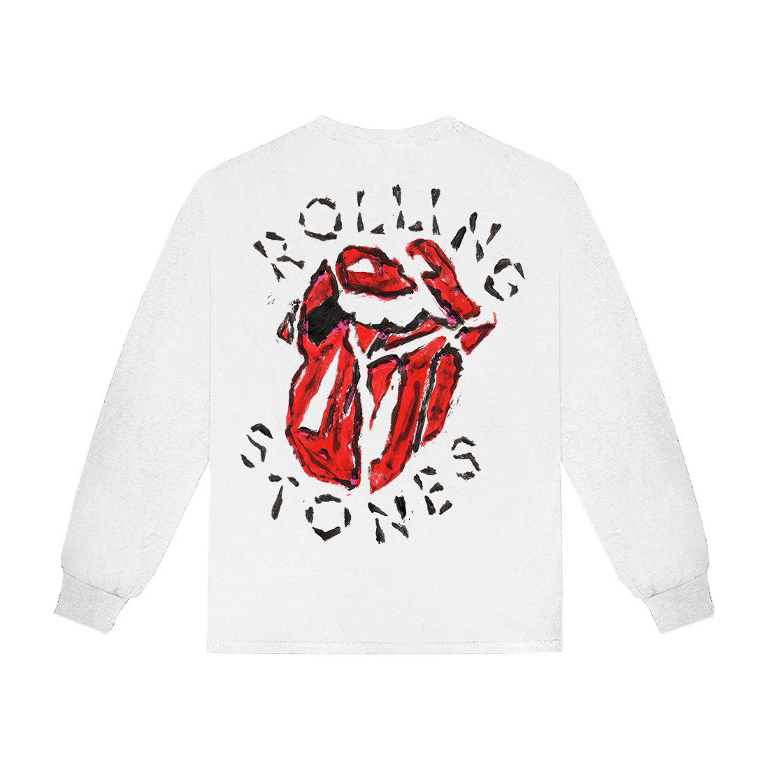 The Rolling Stones Painted Diamond Tongue White Long Sleeve Shirt 324529
